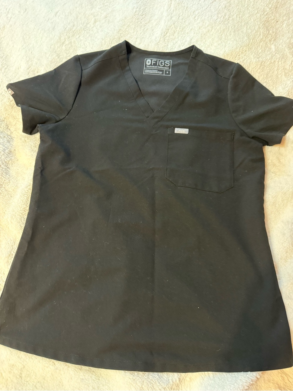 FIGS Technical Collection Catarina Scrub Top Black Size S V-Neck Single Pocket⁠